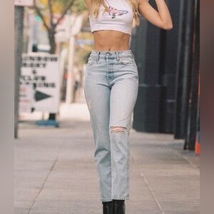 Revice Ex-Boyfriend/B-Boy Jeans Sz 31 Light Wash High Rise Distressed Button Fly